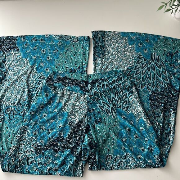 Dream Dance peacock flare pants.  Size small.  Sequin bling dotted throughout. - Picture 5 of 9